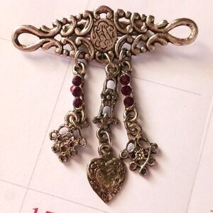 Ornate Silver Tone Tear Drop Brooch